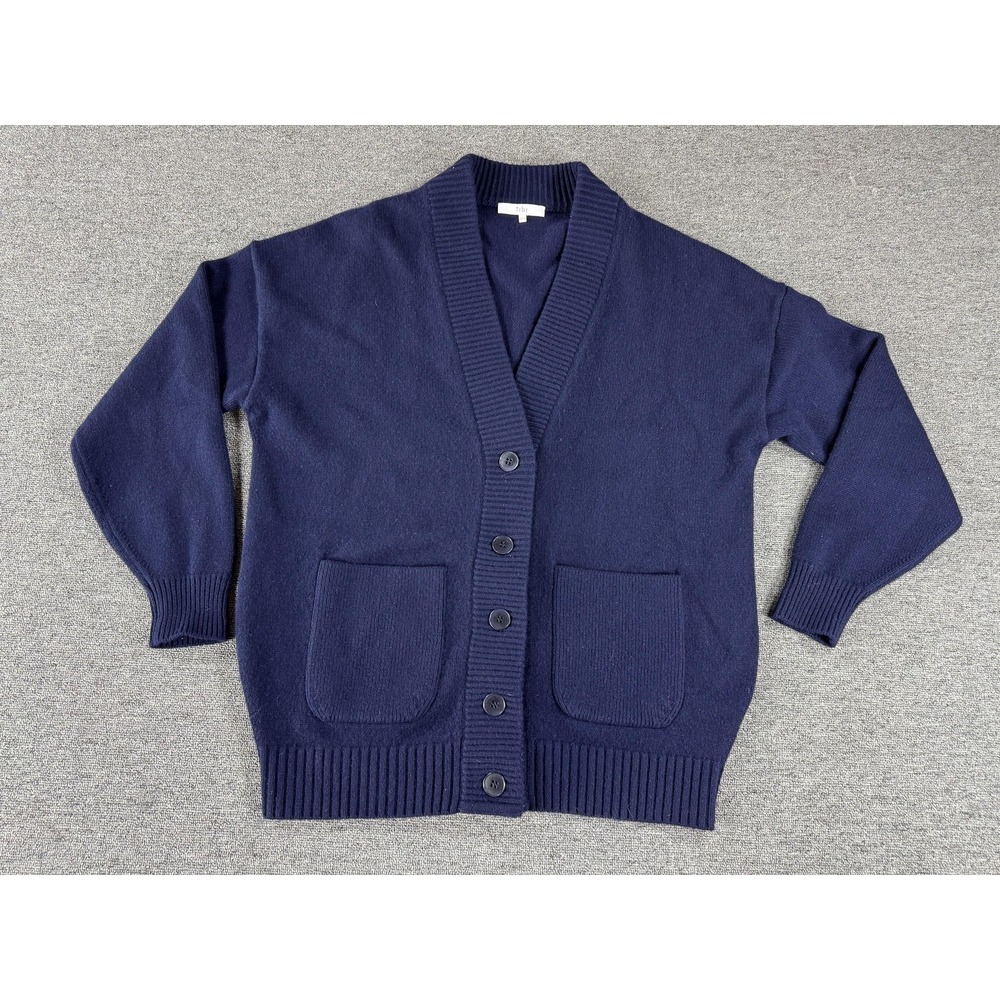 Tibi Sweater Womens XS/S Navy Blue 100 Cashmere V Neck Oversized Pocket Cardigan